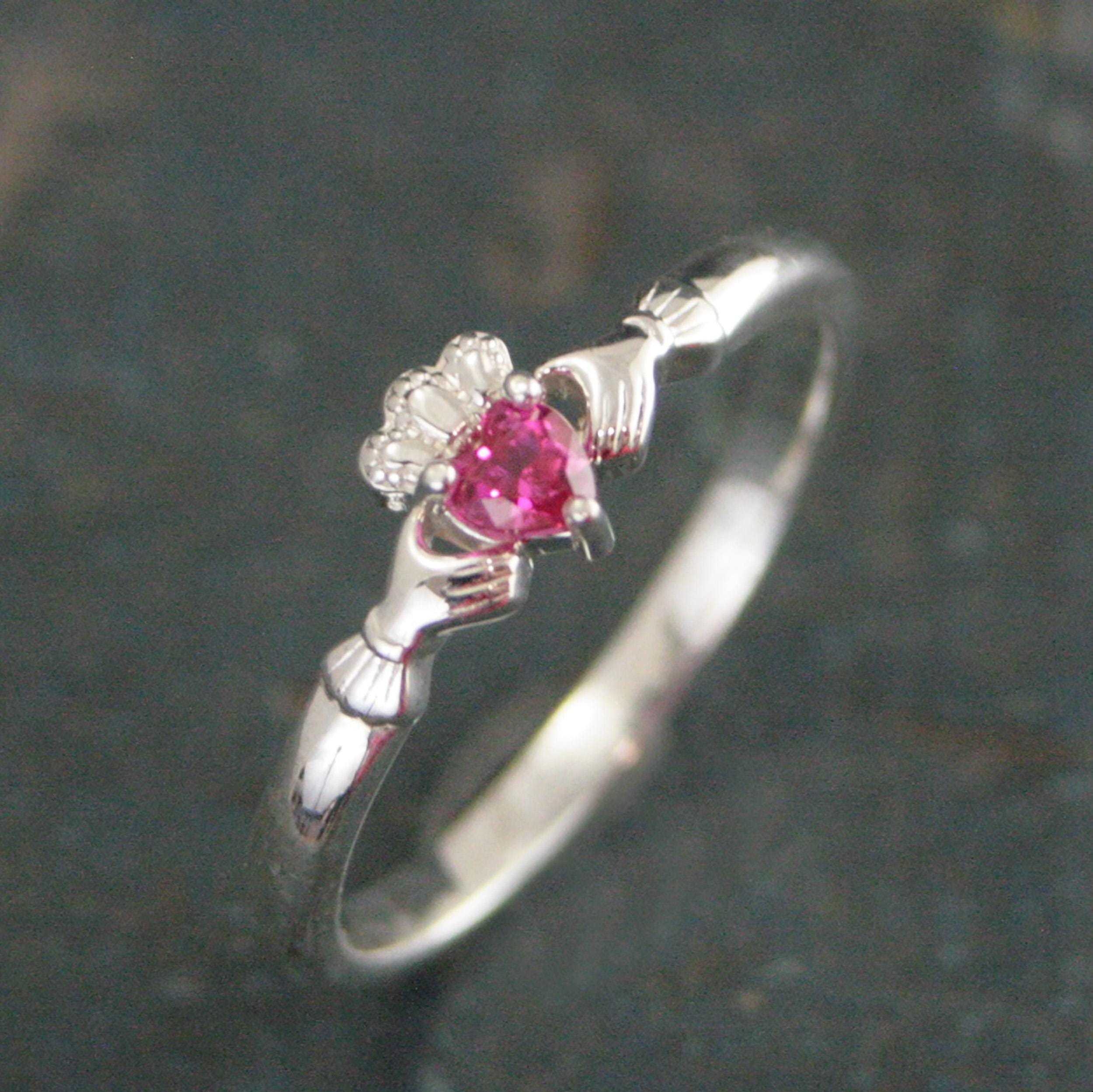 Ruby Claddagh Ring Tiny Heart Shaped Lab Grown Ruby Ring Irish Claddagh Sterling Silver Friendship Ring July Birthstone Ring Celtic