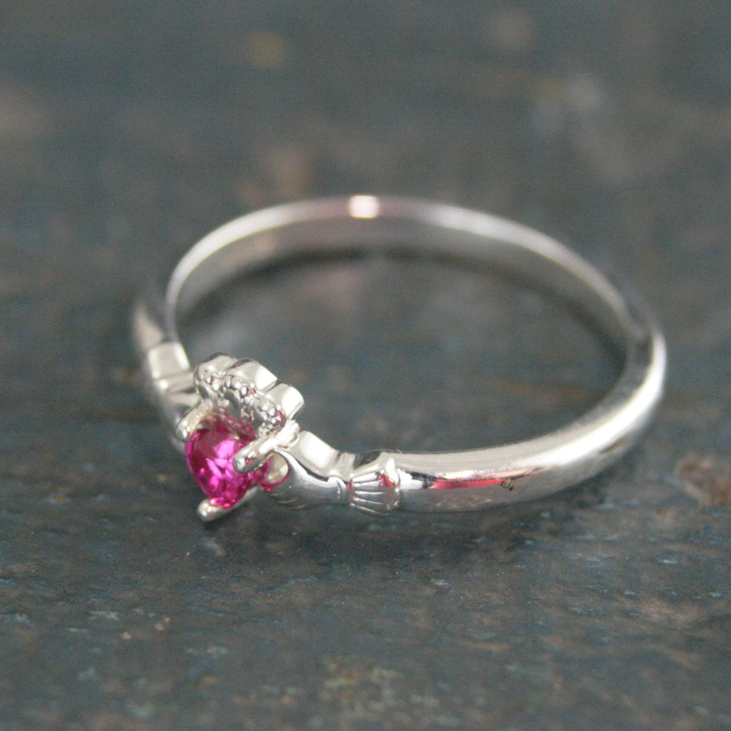 Ruby Claddagh Ring Tiny Heart Shaped Lab Grown Ruby Ring Irish Claddagh Sterling Silver Friendship Ring July Birthstone Ring Celtic