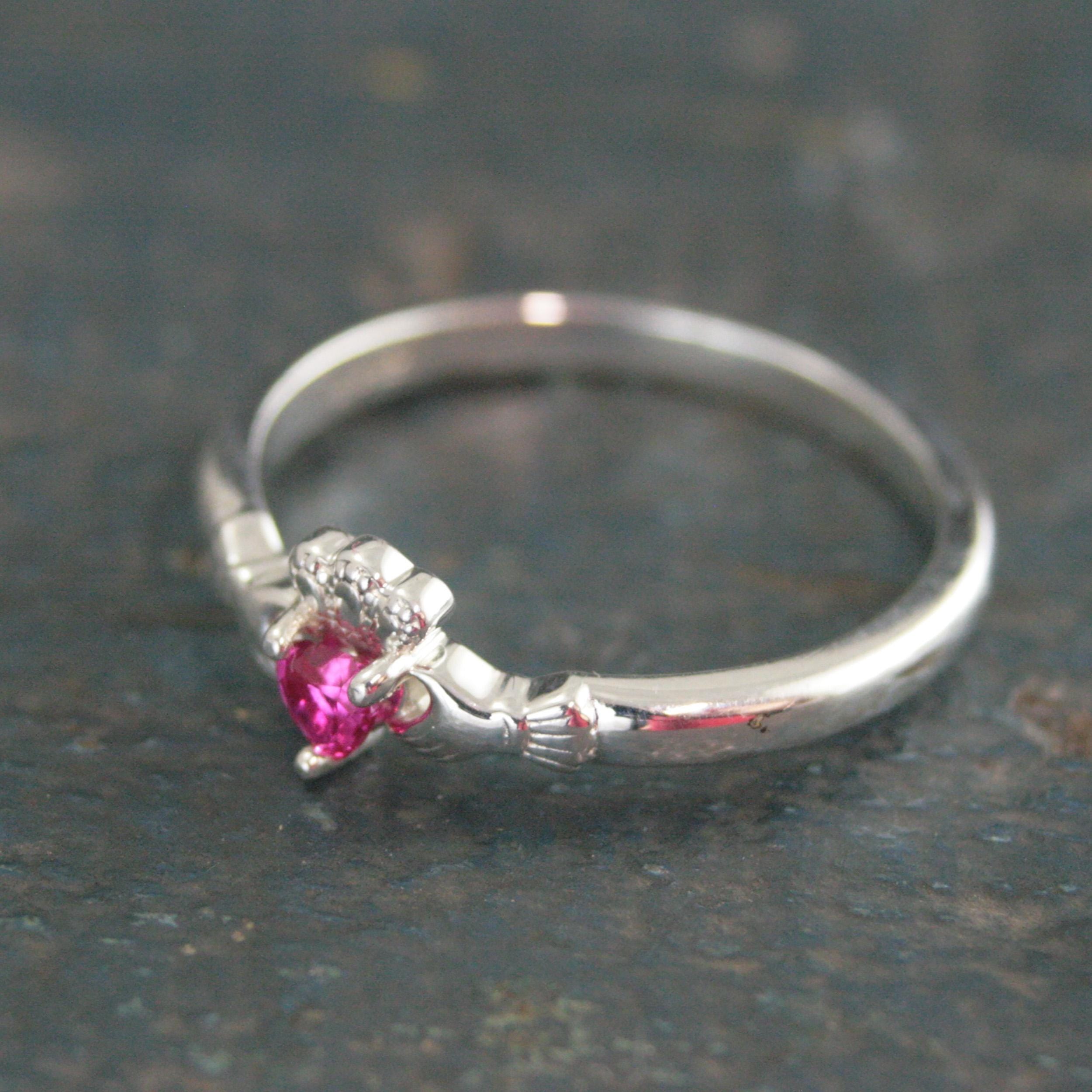 Ruby Claddagh Ring Tiny Heart Shaped Lab Grown Ruby Ring Irish Claddagh Sterling Silver Friendship Ring July Birthstone Ring Celtic