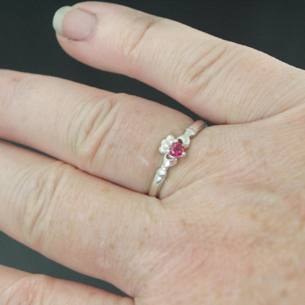 Ruby Claddagh Ring Tiny Heart Shaped Lab Grown Ruby Ring Irish Claddagh Sterling Silver Friendship Ring July Birthstone Ring Celtic