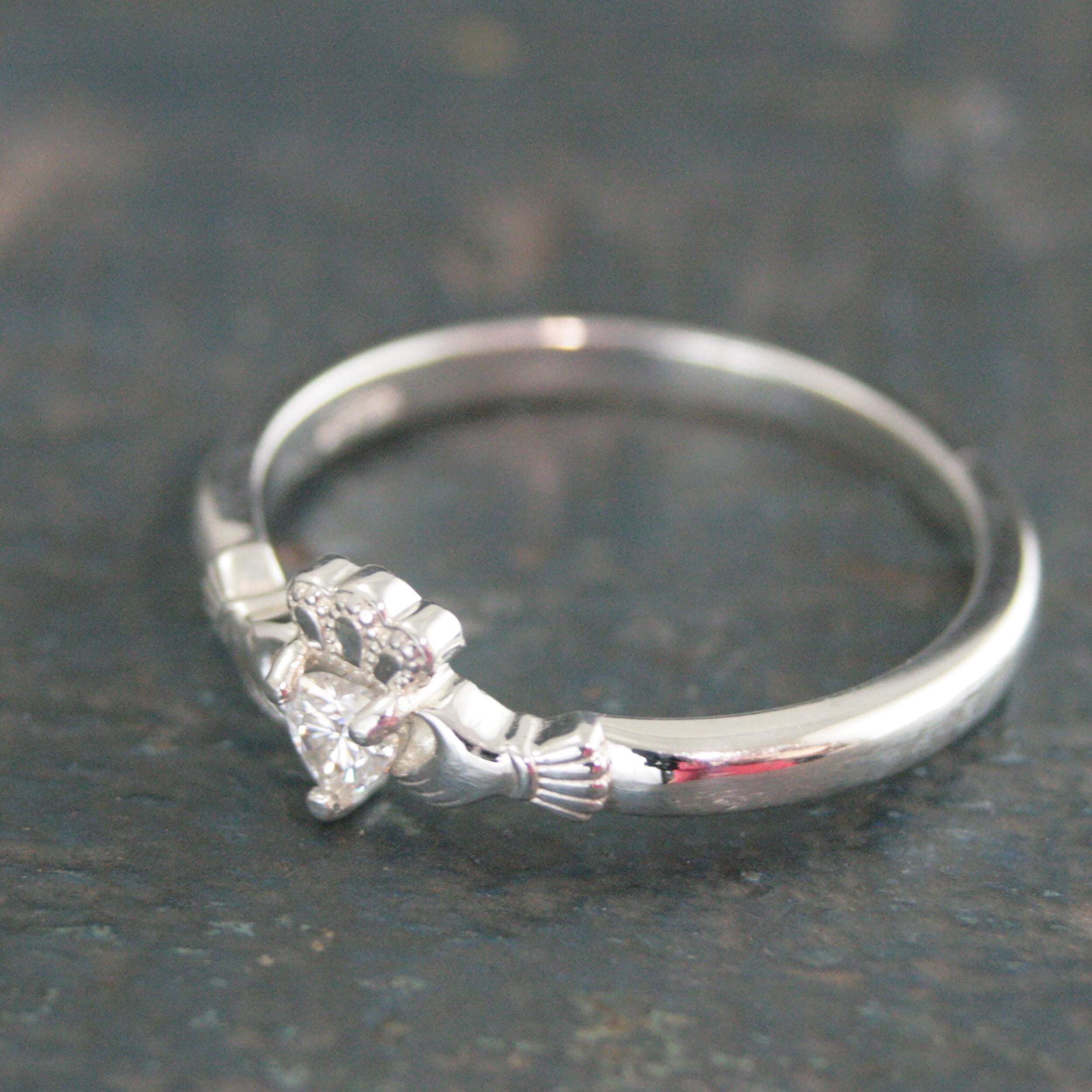 Tiny Celtic Heart Ring Moissanite Heart Silver Irish Claddagh Ring Promise Ring Sweet 16 Ring Claddagh Wedding Band Petite Engagement Ring