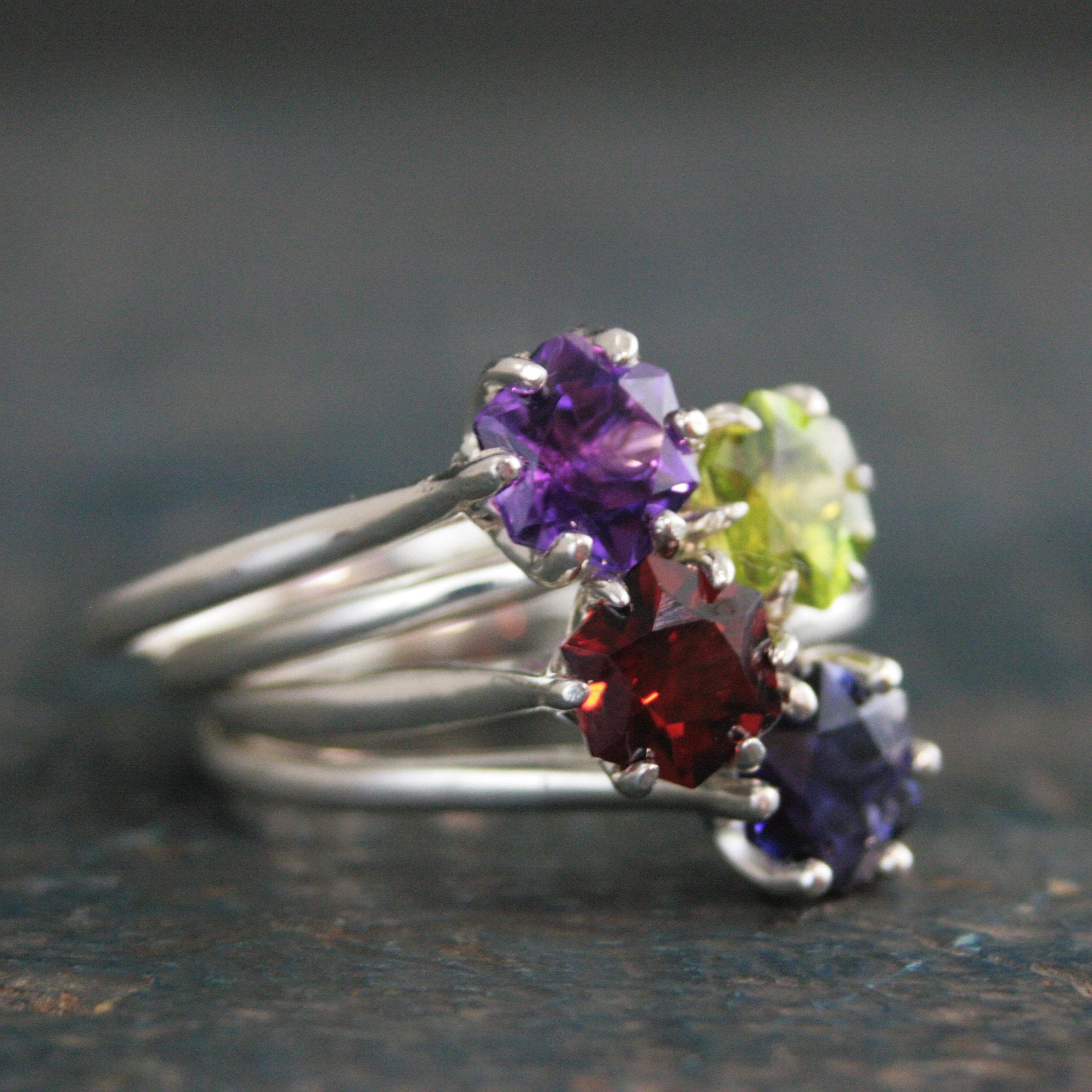 Silver Hexagon Ring Red Garnet Ring Unique Hexagon Stone Mozambique Garnet Natural Ethically Sourced Recycled Metal January Birthstone Ring