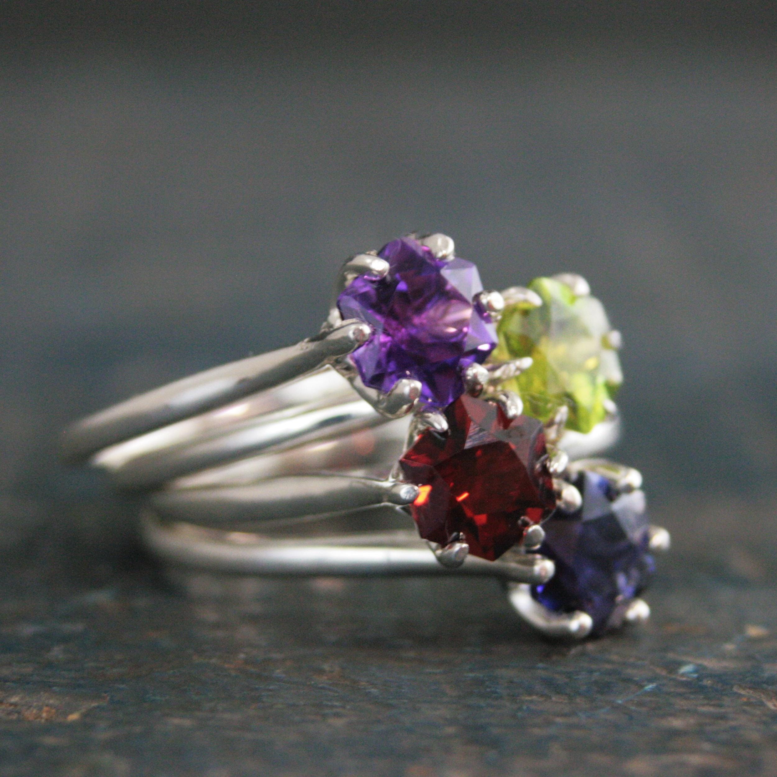 Hexagon Peridot Ring Sterling Silver Cathedral Setting Lotus Blossom Green Stone August Birthstone Ring Mother's Jewelry Family Ring Gift