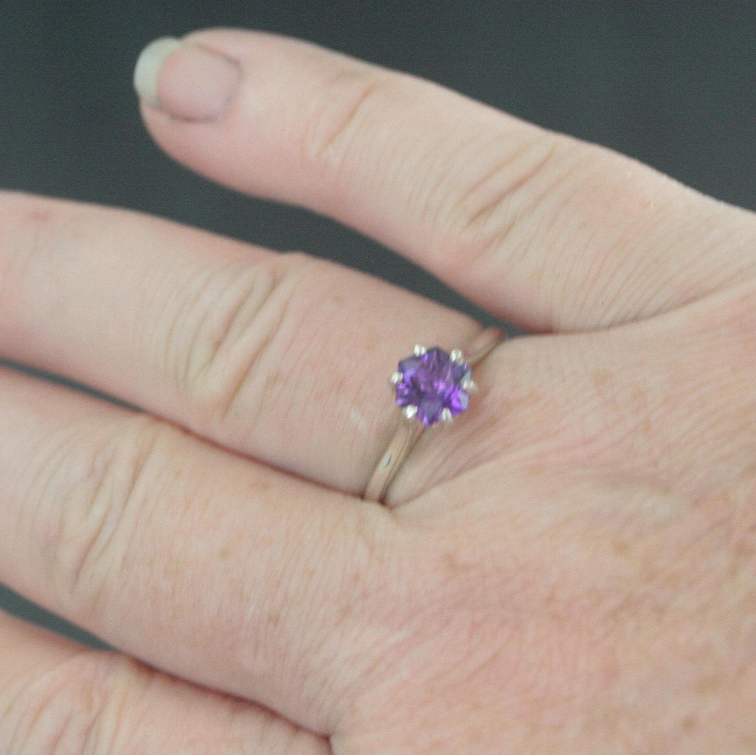 6mm Hexagonal Amethyst 6 Prong Setting Cathedral Solitaire February Birthstone Ring Silver Amethyst Ring Gift for Her Purple Stone Ring