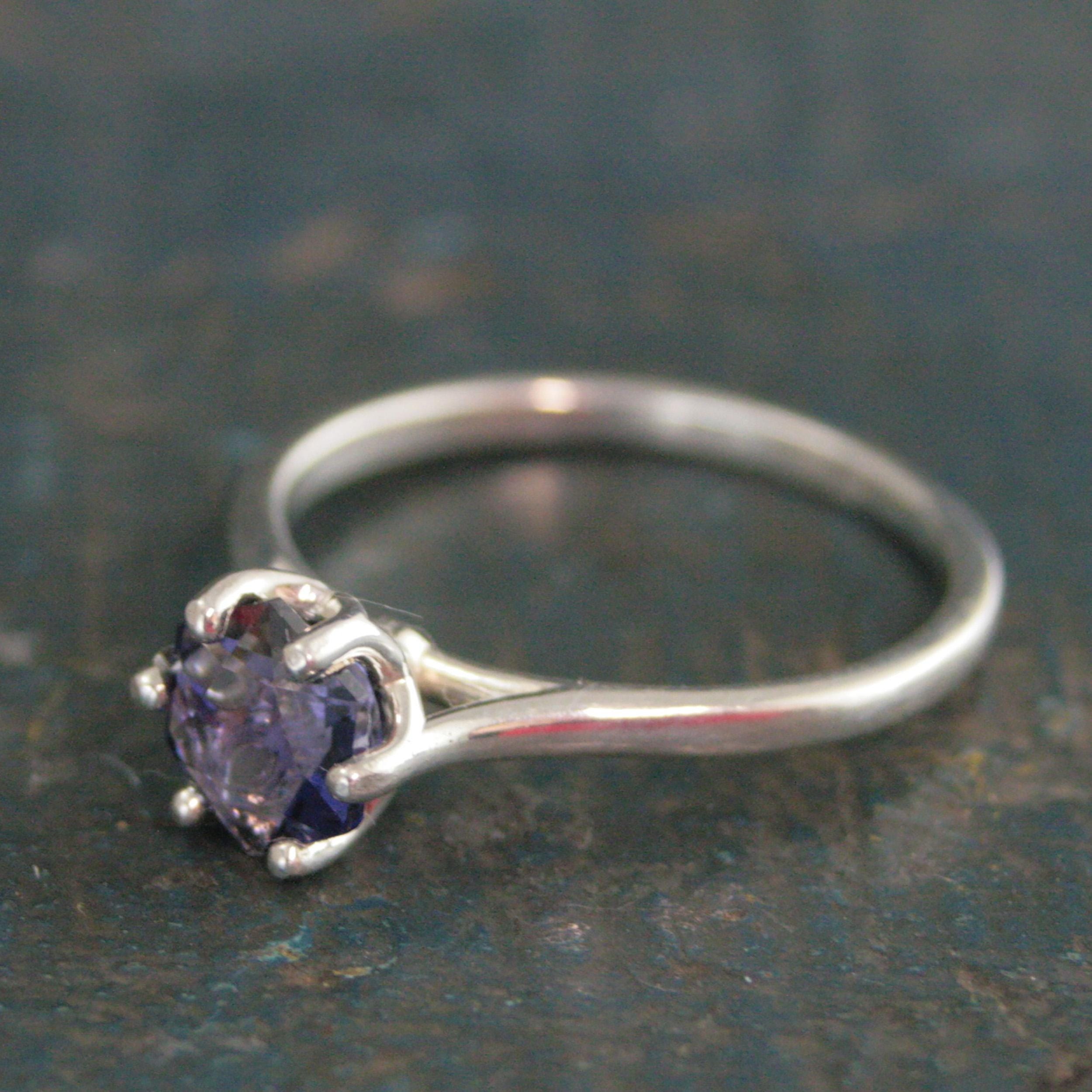Iolite Ring Hexagon Cathedral Solitaire Sterling Silver Iolite Ring Stackable Ring Birthstone Ring Gift for Her Unique Hexagon Cut Stone