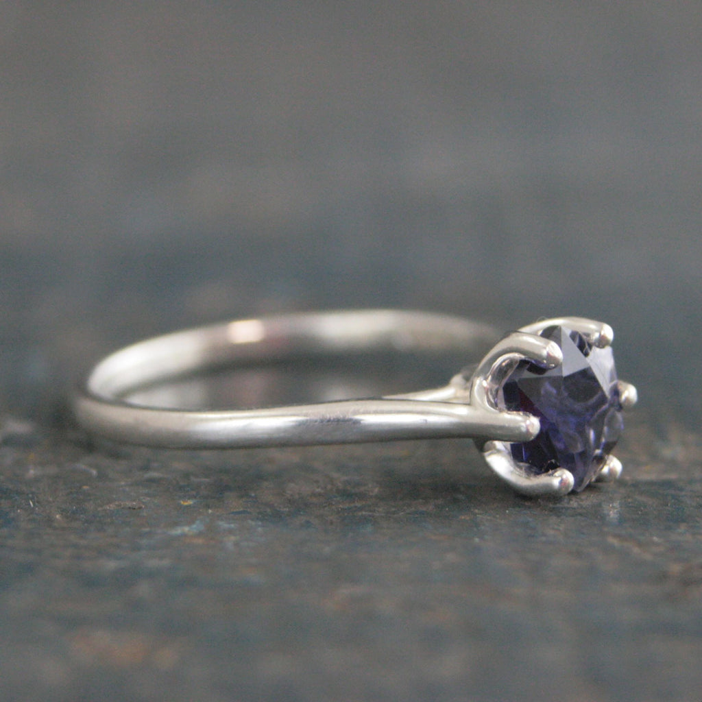 Iolite Ring Hexagon Cathedral Solitaire Sterling Silver Iolite Ring Stackable Ring Birthstone Ring Gift for Her Unique Hexagon Cut Stone
