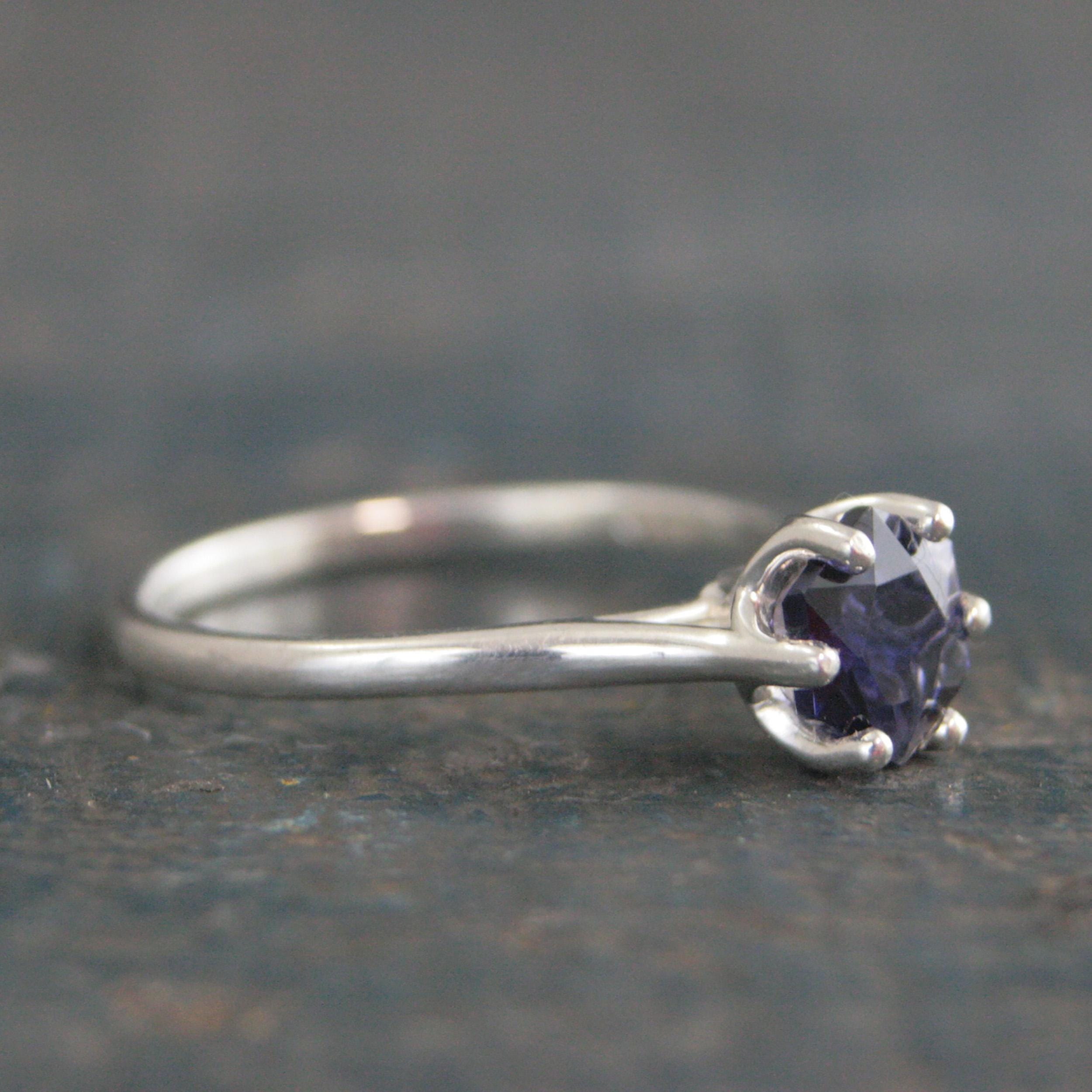 Iolite Ring Hexagon Cathedral Solitaire Sterling Silver Iolite Ring Stackable Ring Birthstone Ring Gift for Her Unique Hexagon Cut Stone