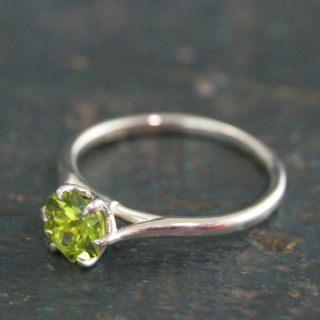 Hexagon Peridot Ring Sterling Silver Cathedral Setting Lotus Blossom Green Stone August Birthstone Ring Mother's Jewelry Family Ring Gift