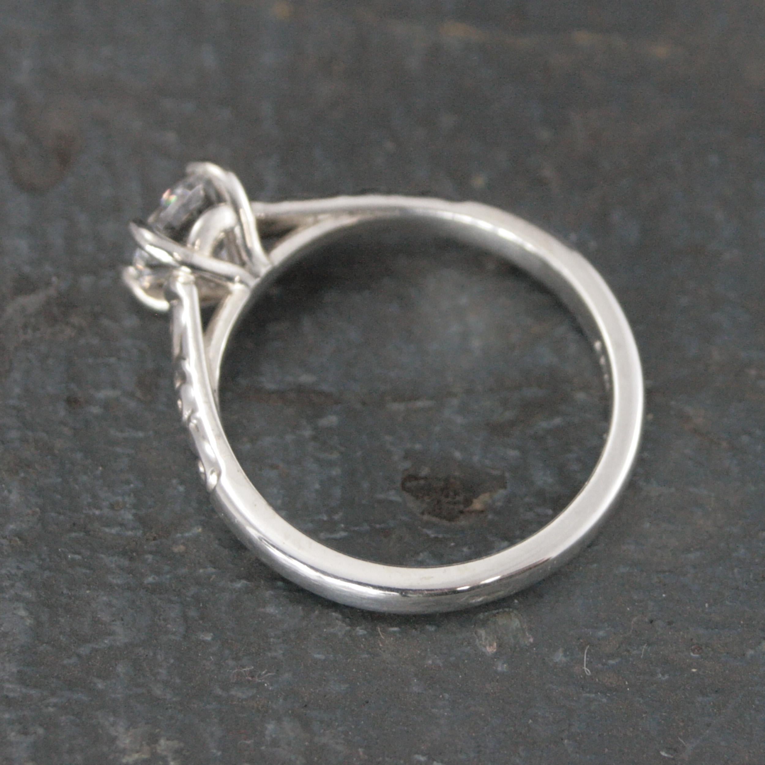 Silver Solitaire Flourish Swirl Cathedral Alice Design Economical Engagement Ring Cubic Zirconia Moissanite Lab Diamond