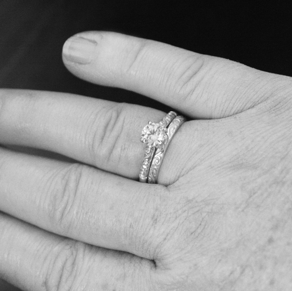 Silver Solitaire Flourish Swirl Cathedral Alice Design Economical Engagement Ring Cubic Zirconia Moissanite Lab Diamond