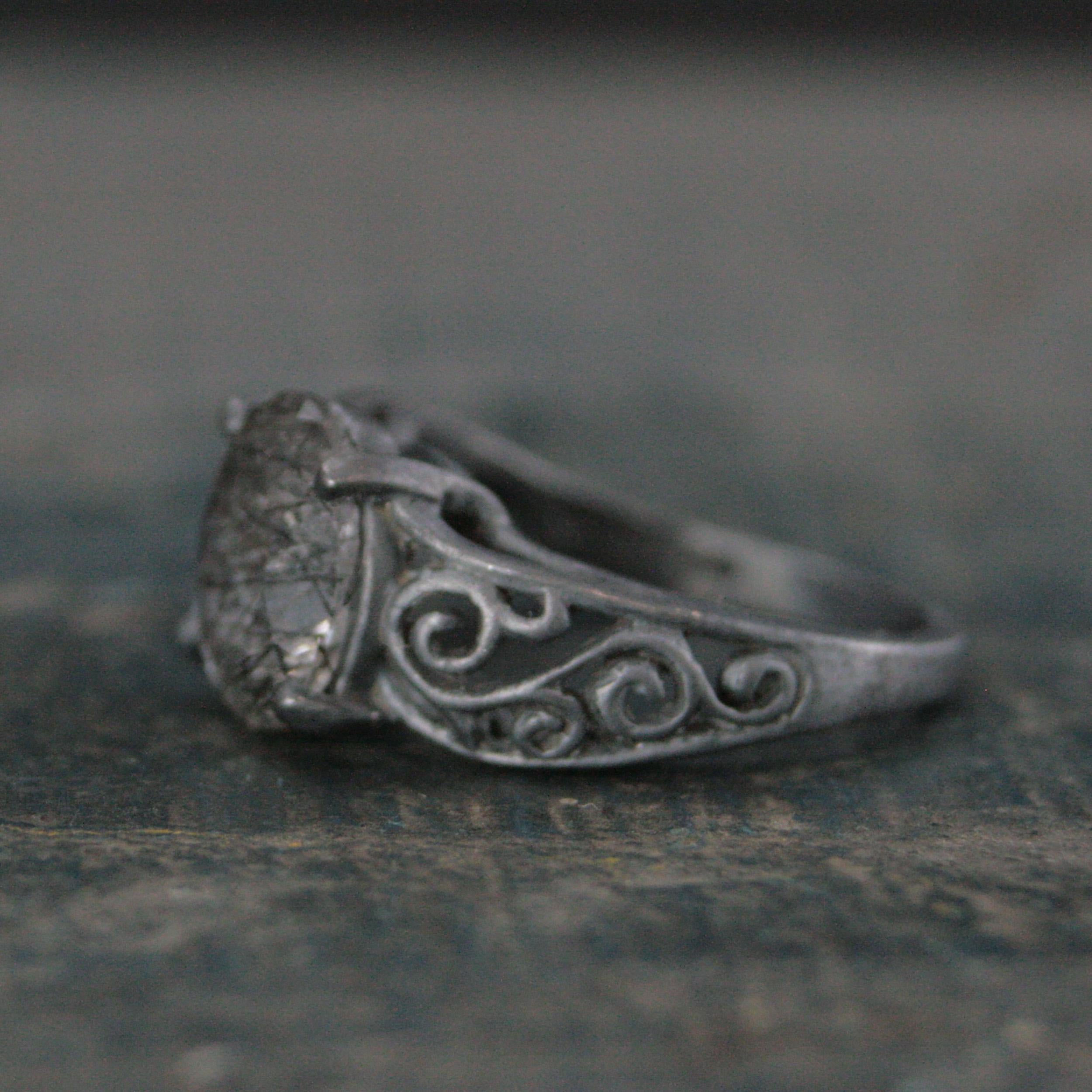 Rutilated Quartz Ring Oval Bypass Ring Black Silver Ring Black Filigree Ring 8x10 Oval Black Tourmalinated Quartz Gothic Swirl Ring