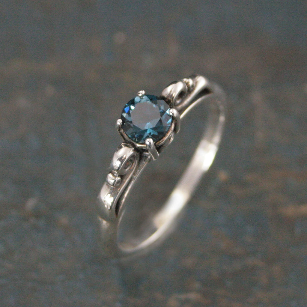 December Birthstone Ring London Blue Topaz Ring 5mm Blue Topaz Swirl Setting Sculptural Ring Gift for Daughter Promise Ring Something Blue