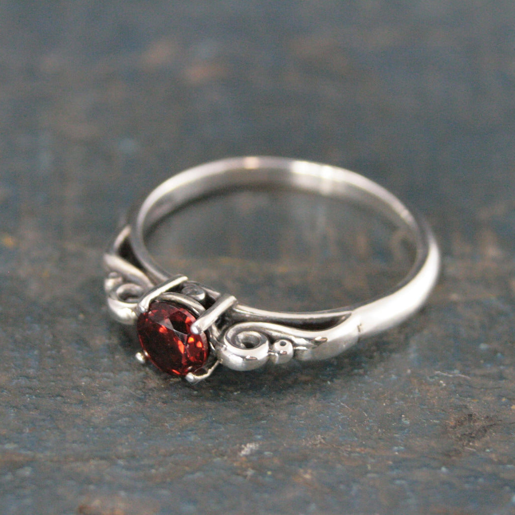 Garnet Ring January Birthstone Ring Princess Ring Red Stone Ring 5mm Mozambique Garnet Swirl Design Ring Sculptural Solitaire Promise Ring