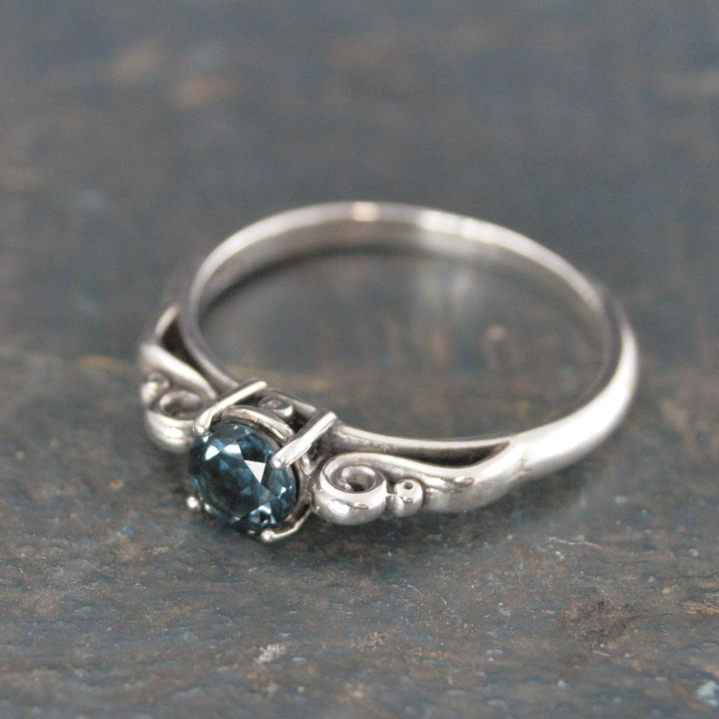 December Birthstone Ring London Blue Topaz Ring 5mm Blue Topaz Swirl Setting Sculptural Ring Gift for Daughter Promise Ring Something Blue