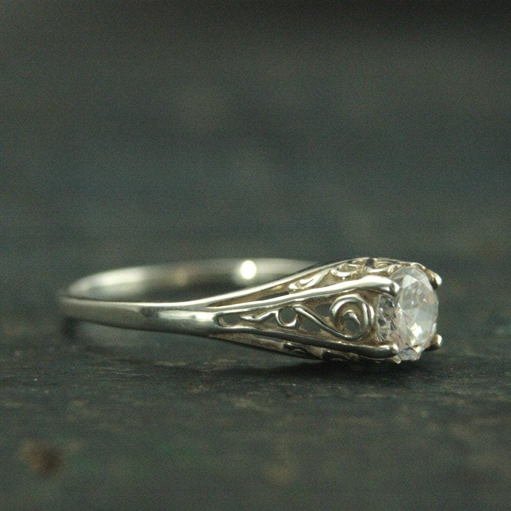 ON SALE The Cinderella Ring Silver Vintage Style Filigree Engagement Ring White Topaz or Cubic Zirconia Ring Antique Style Ring Promise Ring