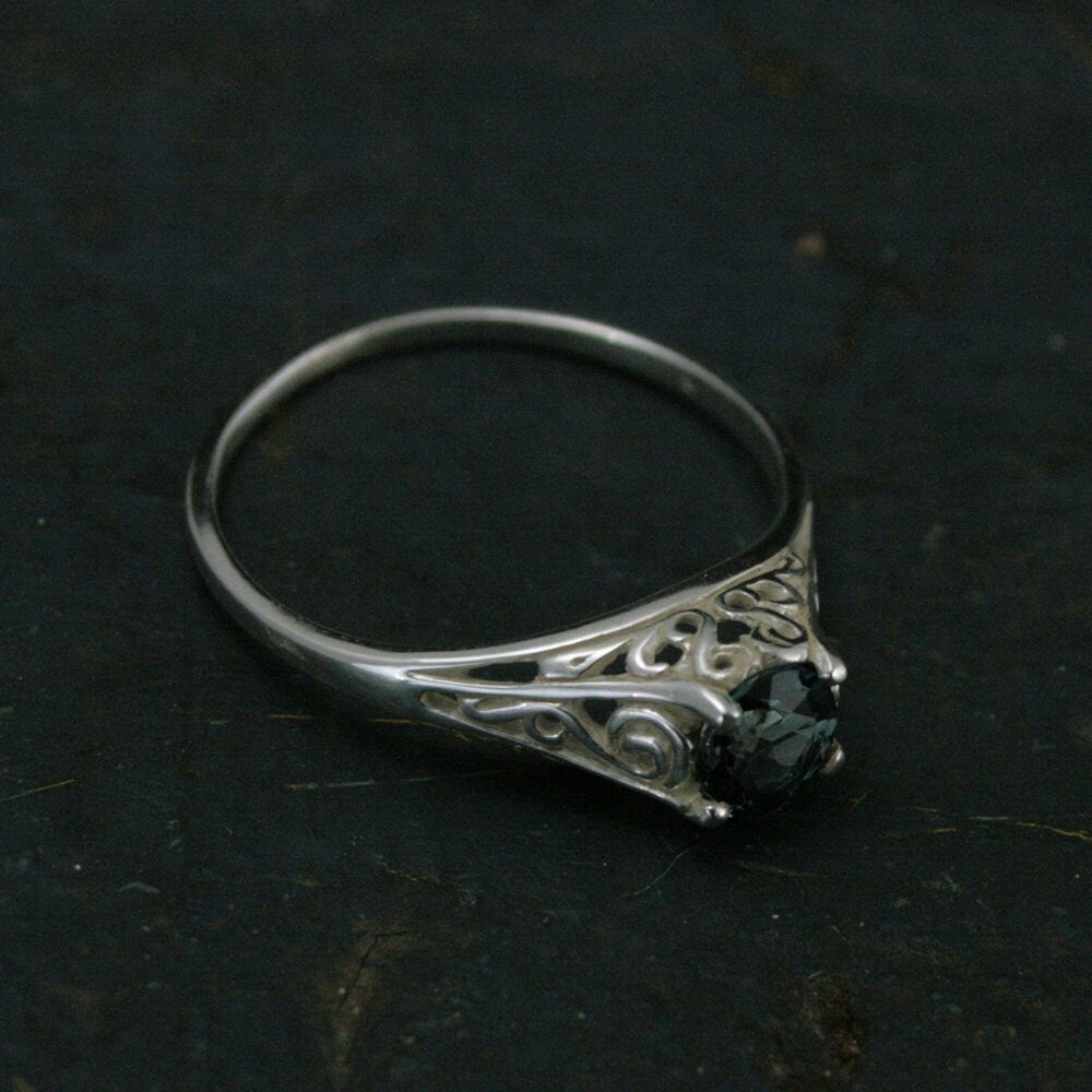 The Cinderella Ring with London Blue Topaz Antique Style Ring Unique Engagement Ring Teal Blue Stone Filigree Ring Vintage Style Ring