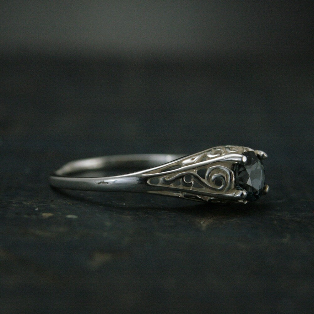 The Cinderella Ring with London Blue Topaz Antique Style Ring Unique Engagement Ring Teal Blue Stone Filigree Ring Vintage Style Ring