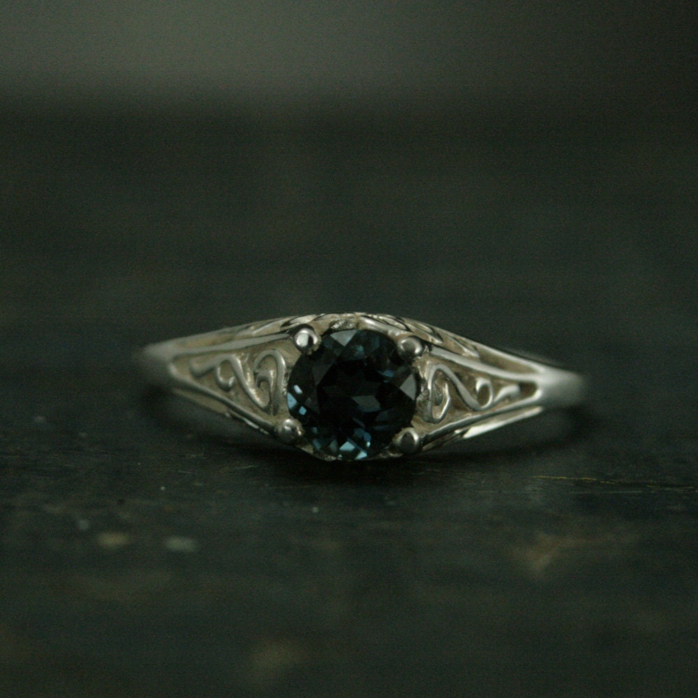 The Cinderella Ring with London Blue Topaz Antique Style Ring Unique Engagement Ring Teal Blue Stone Filigree Ring Vintage Style Ring