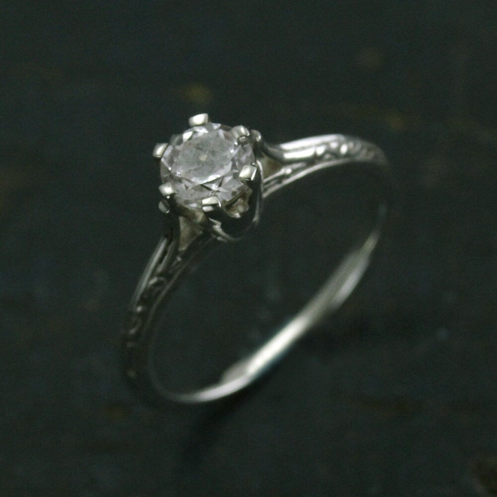 Ariel's Ring Atlantis Engagement Ring Sterling Silver Engagement Ring Vintage Style Six Prong Solitaire Setting Engraved Knife Edge Ring
