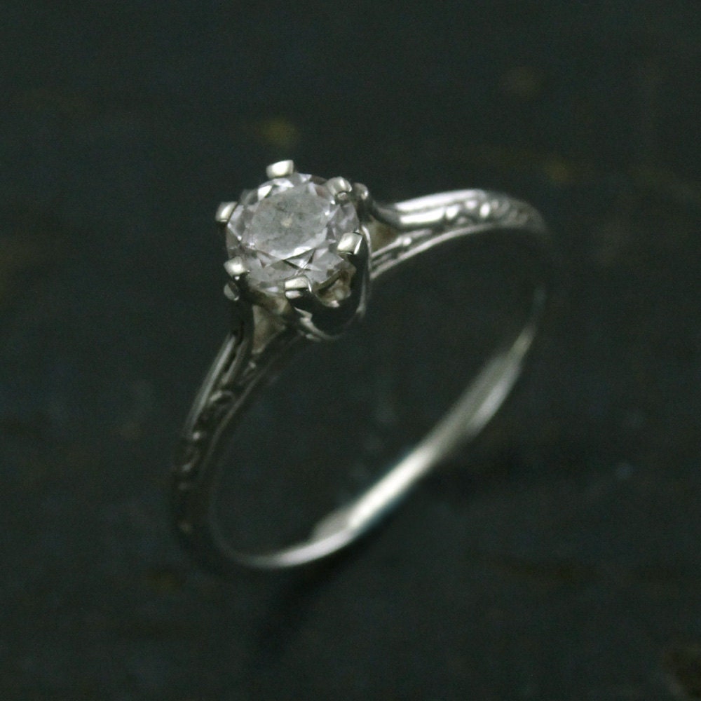SALE Ariel's Ring Atlantis Engagement Ring Silver Engagement Ring Vintage Style Six Prong Solitaire Setting Engraved Knife Edge Ring