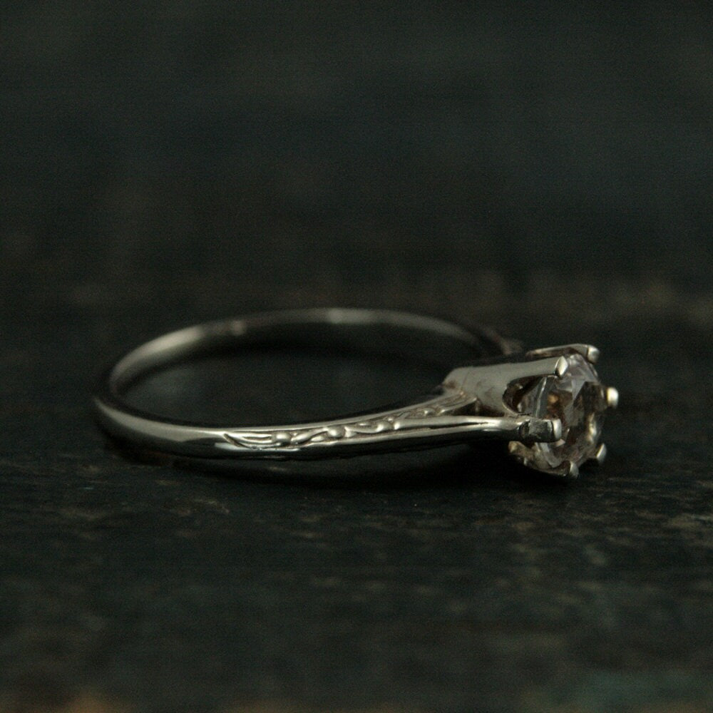 SALE Ariel's Ring Atlantis Engagement Ring Silver Engagement Ring Vintage Style Six Prong Solitaire Setting Engraved Knife Edge Ring