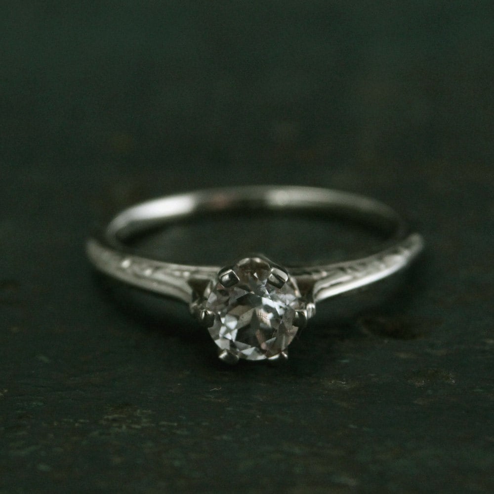 SALE Ariel's Ring Atlantis Engagement Ring Silver Engagement Ring Vintage Style Six Prong Solitaire Setting Engraved Knife Edge Ring