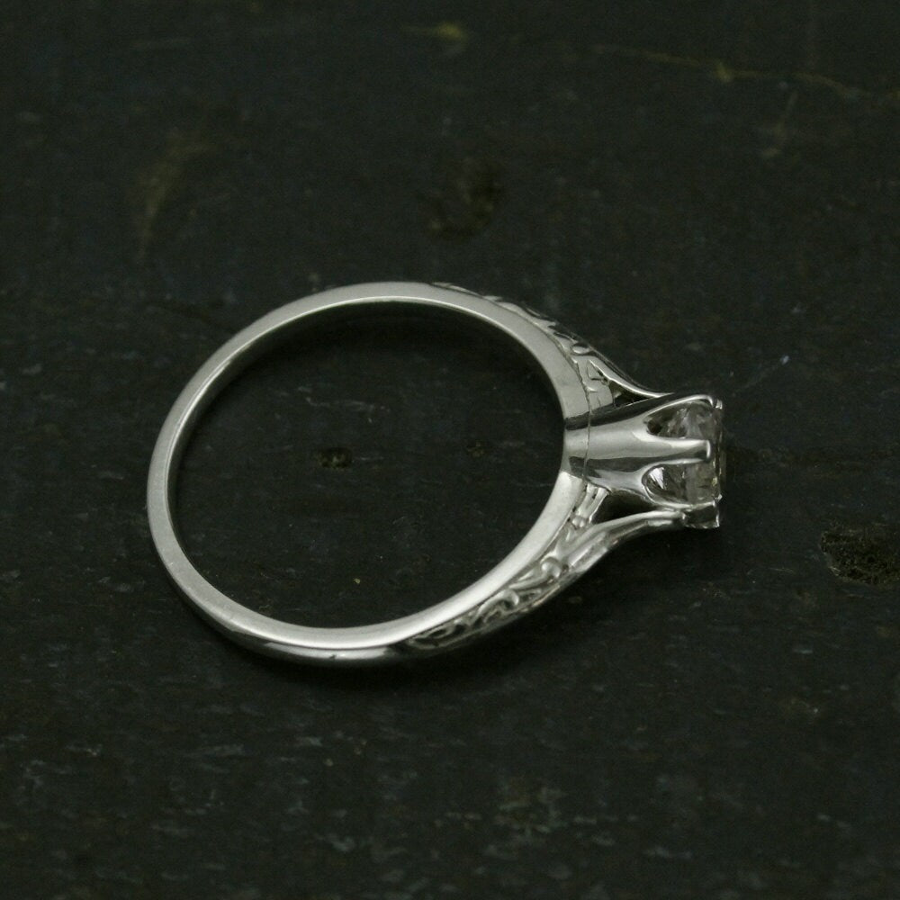Ariel's Ring Atlantis Engagement Ring Sterling Silver Engagement Ring Vintage Style Six Prong Solitaire Setting Engraved Knife Edge Ring