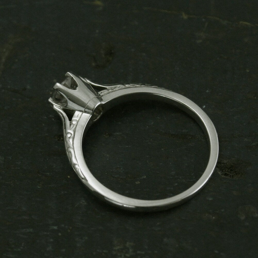 Ariel's Ring Atlantis Engagement Ring Sterling Silver Engagement Ring Vintage Style Six Prong Solitaire Setting Engraved Knife Edge Ring