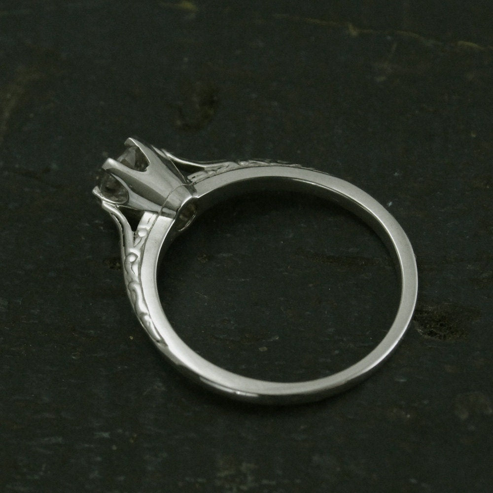 SALE Ariel's Ring Atlantis Engagement Ring Silver Engagement Ring Vintage Style Six Prong Solitaire Setting Engraved Knife Edge Ring
