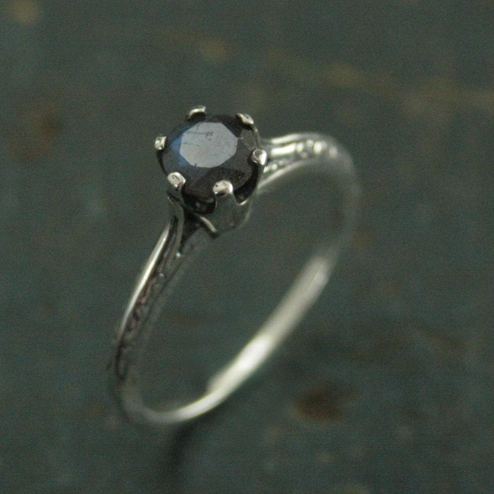 Atlantis Labradorite Engagement Ring--Full Cut Labradorite Ring--Sterling Silver Engagement Ring--Vintage Style Six Prong Solitaire Setting