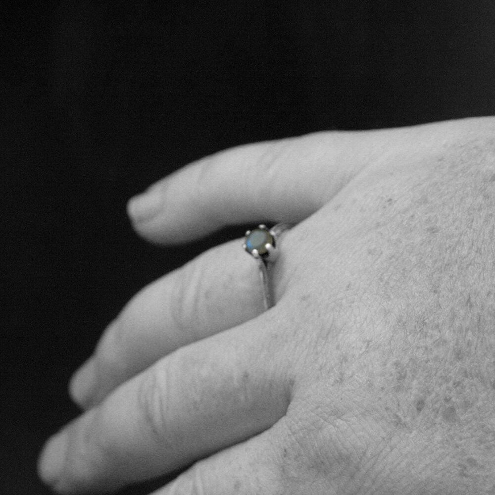 Atlantis Labradorite Engagement Ring--Full Cut Labradorite Ring--Sterling Silver Engagement Ring--Vintage Style Six Prong Solitaire Setting