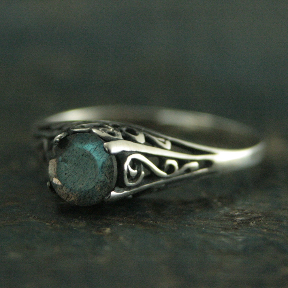 The Cinderella Ring Labradorite Ring Antique Style Ring Silver Vintage Style Filigree Engagement Ring Full Cut Labradorite Ring Promise