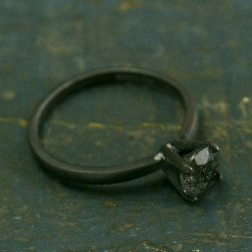 Flat Black Engagement Ring Oxidized Black Ring Rutilated Quartz Engagement Ring Black Stone Ring Dark Stone Engagement Simple Black