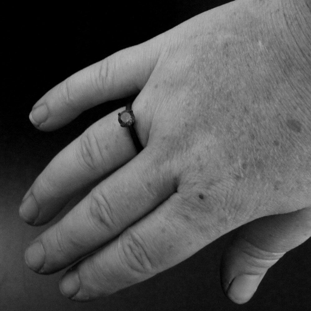 Flat Black Engagement Ring Oxidized Black Ring Rutilated Quartz Engagement Ring Black Stone Ring Dark Stone Engagement Simple Black