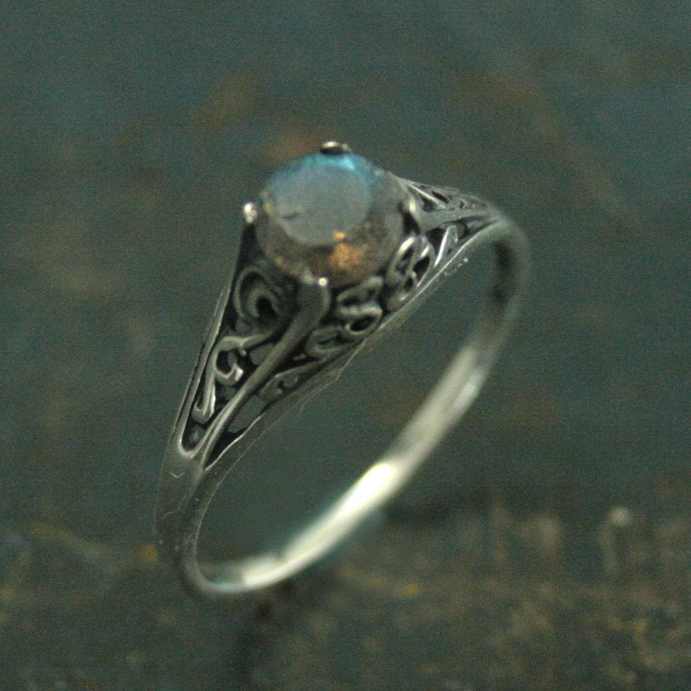 The Cinderella Ring Labradorite Ring Antique Style Ring Silver Vintage Style Filigree Engagement Ring Full Cut Labradorite Ring Promise