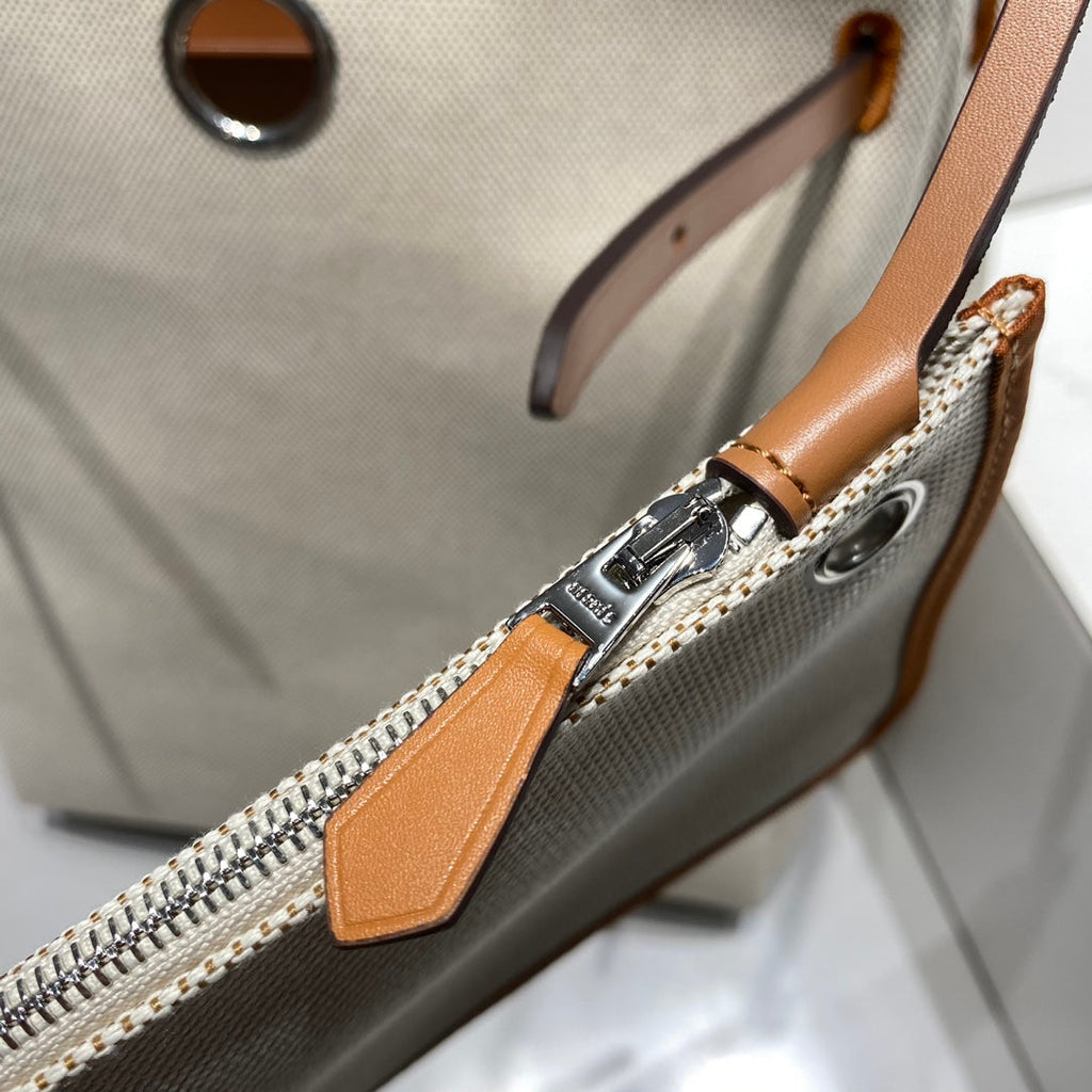 HERBAG A DOS ZIP RETOURNE BACKPACK 29 IN OFF-WHITE CANVAS AND BROWN CALFSKIN