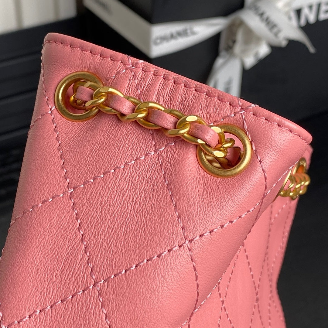 CRUISE DRAWSTRING BACKPACK 24 IN PINK LAMBSKIN GOLD-TONE METALLIC