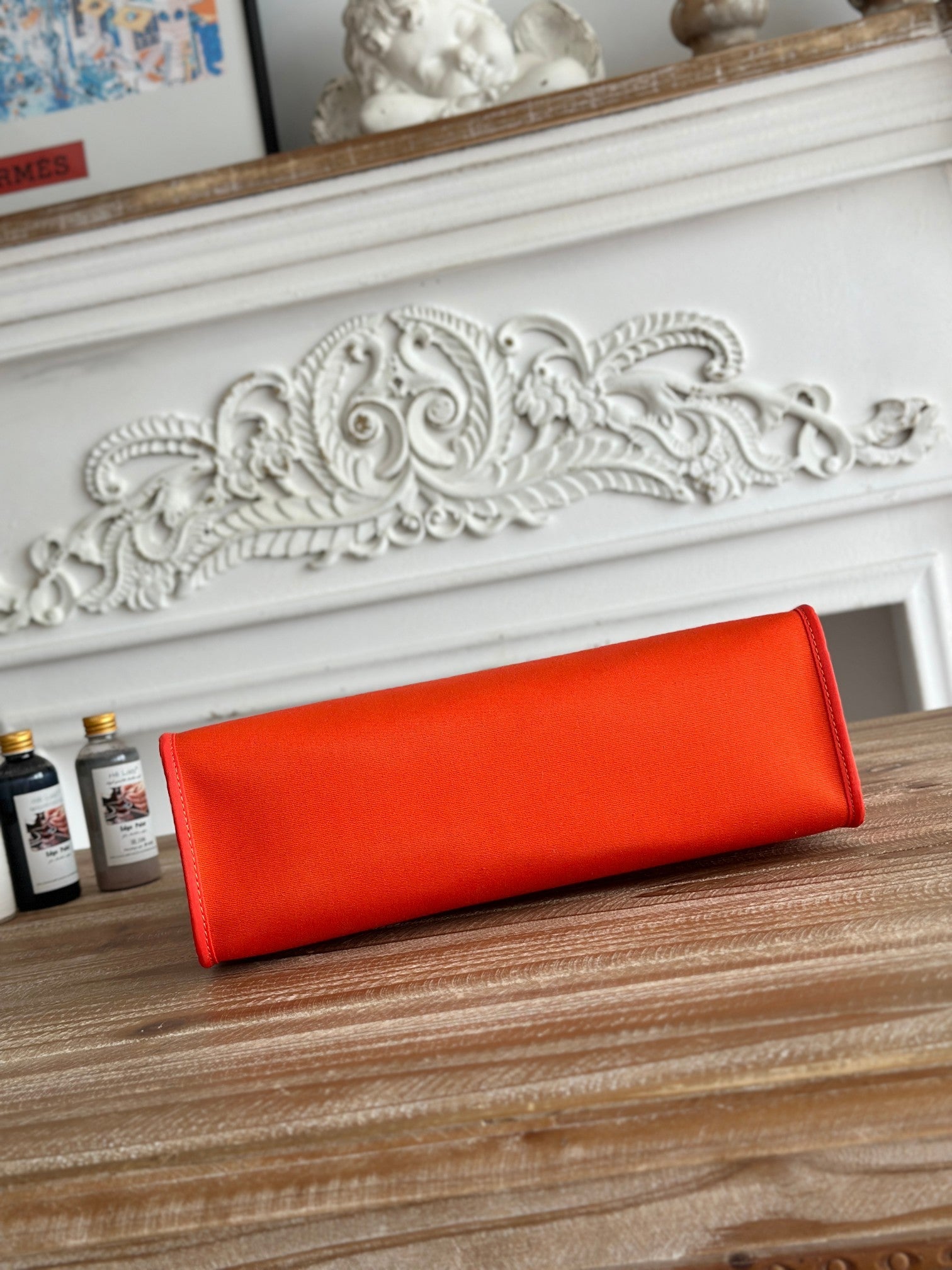 ZIP CABINE 31 BAG IN FIRE ORANGE CANVAS AND BRONZE BROWN CALFSKIN
