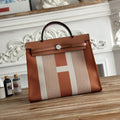 ZIP CABINE 31 BAG IN BRONZE BROWN MIX WHITE CANVAS AND CALFSKIN