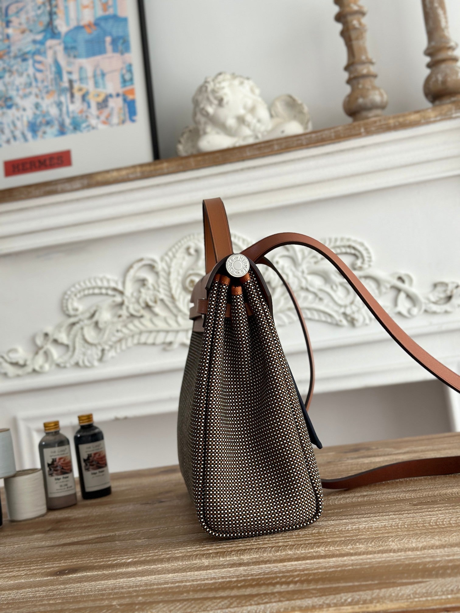 HERBAG MESSENGER 31 BAG IN DARK BROWN H VIKING CANVAS AND COWHIDE