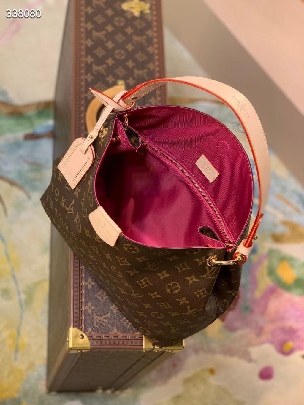 GRACEFUL MM BAG 35 IN BROWN MONOGRAM COATED CANVAS BEIGE CALFSKIN